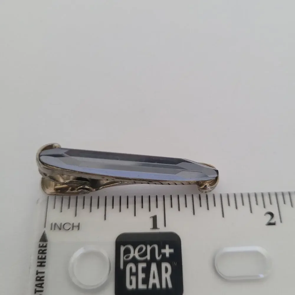 Silver Blue Tone Tie Bar Clip Tac Clasp Oval Retro Vintage Logo Unbranded‎ Small